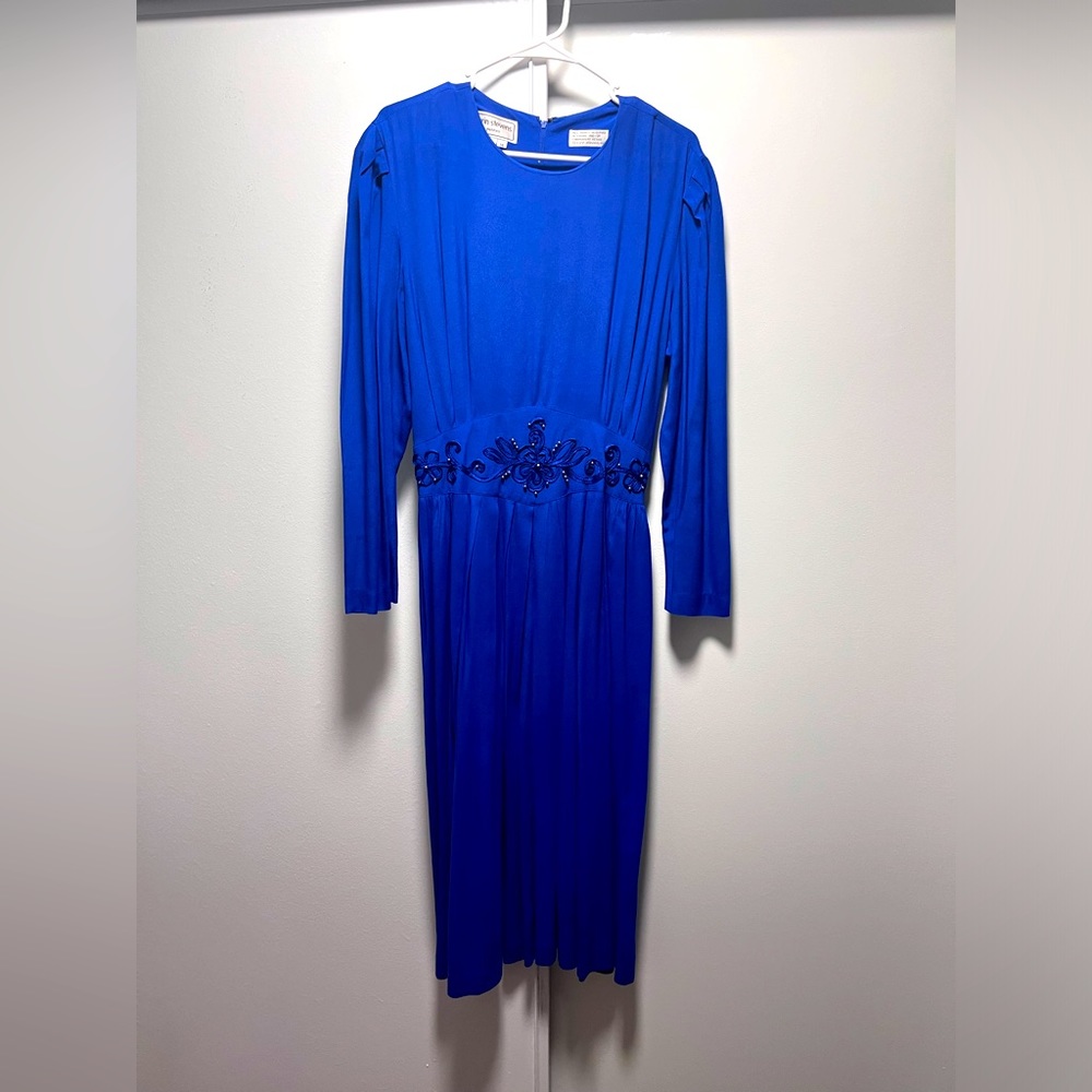 Vintage Karin Stevens blue beaded dress